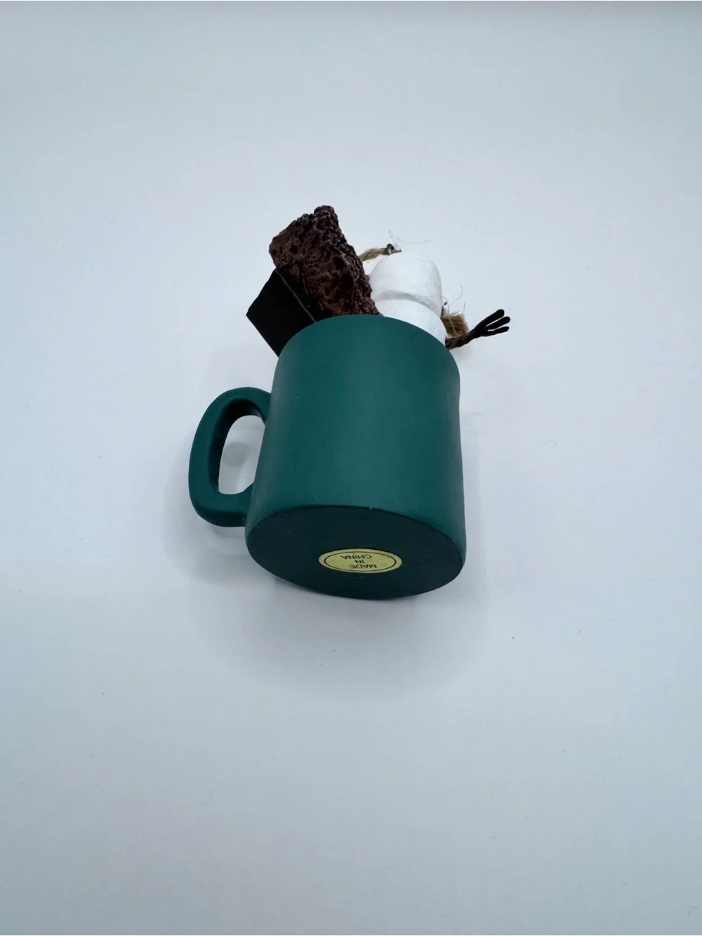 Green 'I ♥ S'mores' Mug with Marshmallow Snowman cabincore Ornament